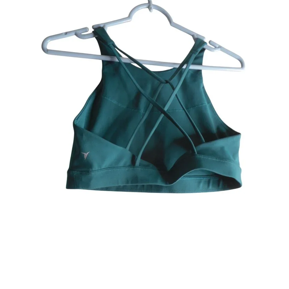 Old Navy Active Powersoft strappy back green cropped sports bra Sz M no padding - Picture 2 of 4